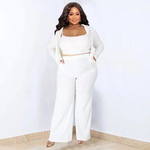 Women's Plus Size Casual Solid Color Plus Size Pit Vest Jacket Pants Three-Piece